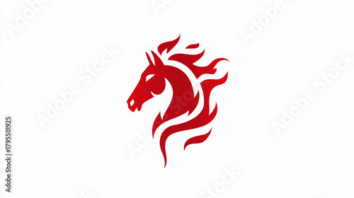 Red horse logo design with flames on a simple white background