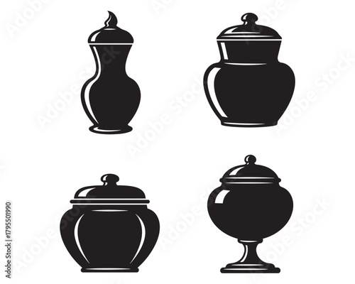 Antique Urn Vector Silhouettes Vintage Decorative Jar Illustrations