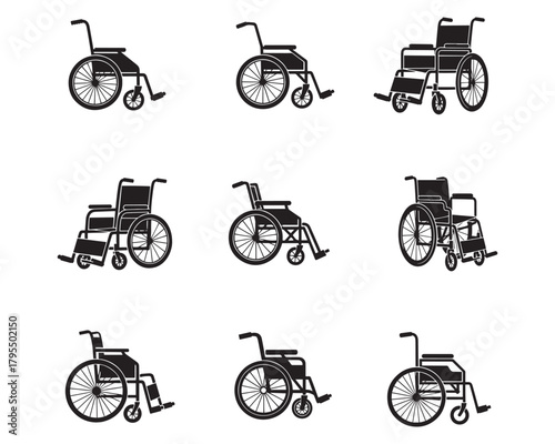 Wheelchair Silhouette Vector Set Disability Accessibility Medical Equipment