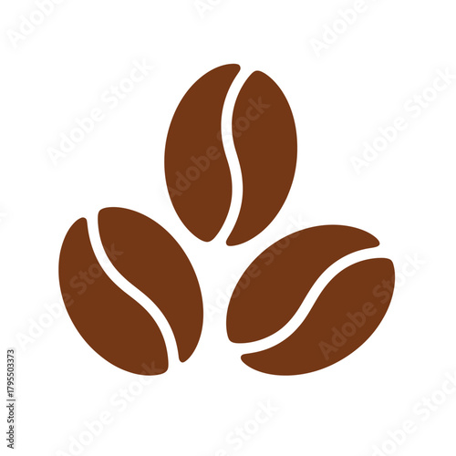 Three stylized brown coffee beans arranged in a cluster on a white background