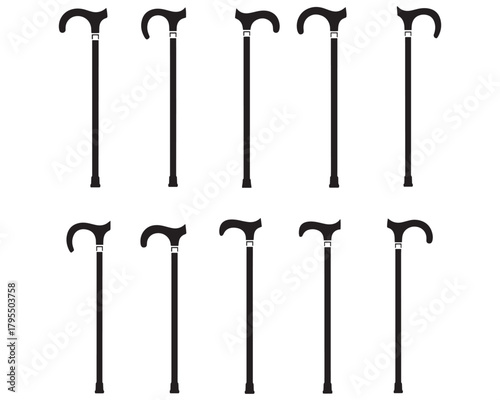 Black and White Cane Icon Set Mobility Assistance