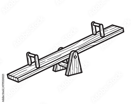 Seesaw Playground Fun Teeter Totter Black and White Line Art