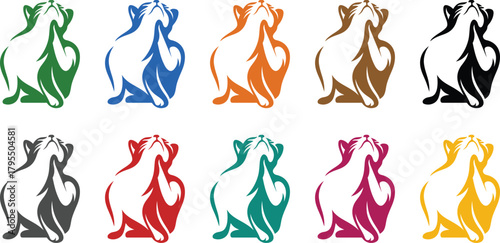 Colorful cat silhouettes looking up collection, Vibrant multicolor cat silhouette set