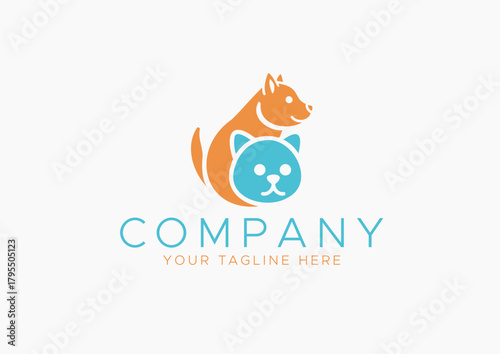 Cute Dog and Cat Pet Logo Template, Modern, Minimalist, and Abstract Animal Mascot