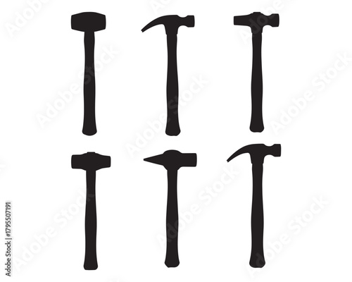 Hammer Silhouettes Vector Graphic Construction Carpentry Tool Collection