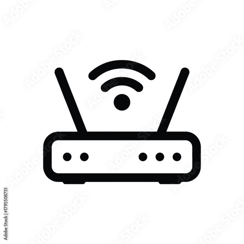 Modern wireless router icon with signal waves and antennas broadcasting internet connection