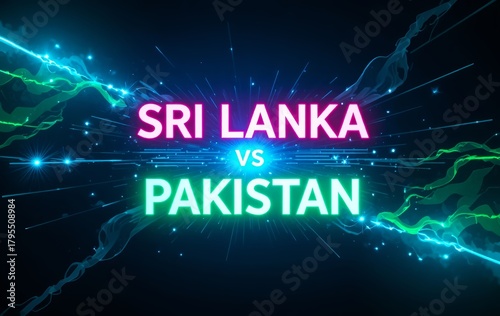 Sri Lanka vs Pakistan Neon Energy Sports Banner with Lightning Effects