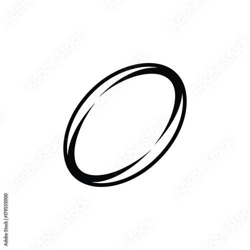 Simple black and white outline illustration of a rugby ball on a white background