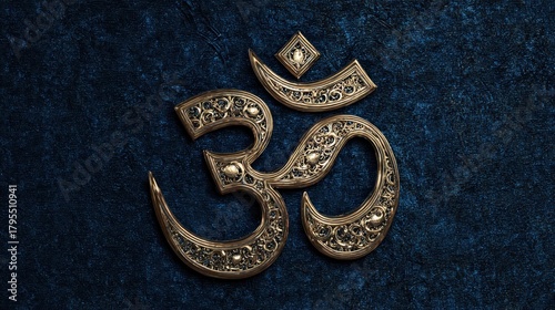 Ornate Om Symbol on Deep Blue Background for Spiritual Art