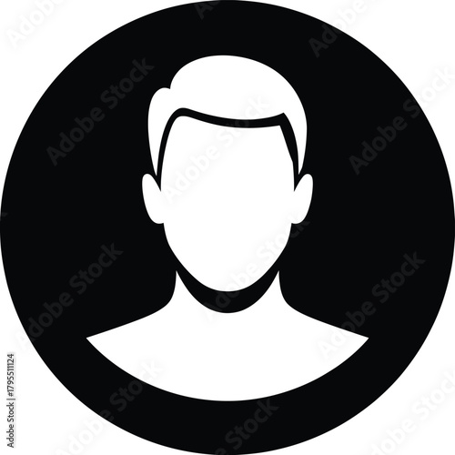 Simple black and white silhouette icon of a man s head and shoulders