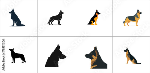 Collection of german shepherd silhouettes for design