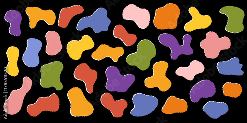 Colorful blob amoeba torn jagged edge shapes on black background vector