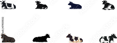 Set of vector illustrations of a cow