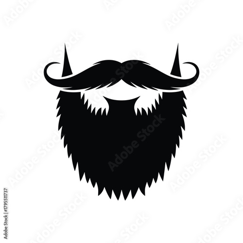 Stylized black silhouette of a full beard and mustache on a white background