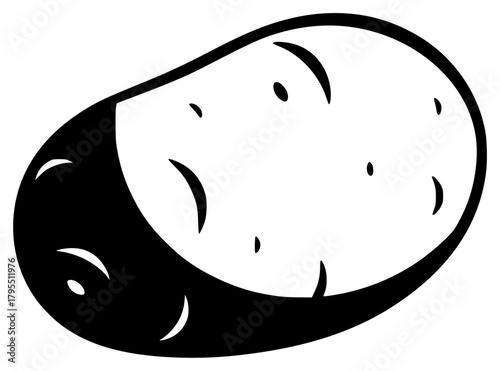A black and white yin yang symbol with a smiling face, black, face, head, illustration, nose, potato, white, against transparent background
