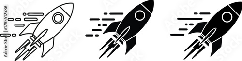 Creative rocket launch icons with motion trails for innovative projects