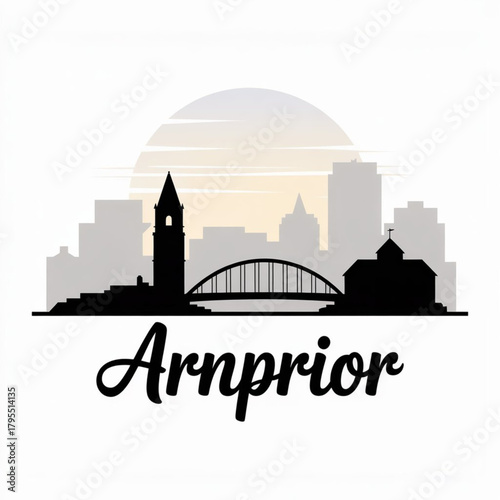 Arnprior Ontario Skyline Silhouette — A Canadian Riverside Town at the Confluence of the Ottawa and Madawaska Rivers Vector Illustration