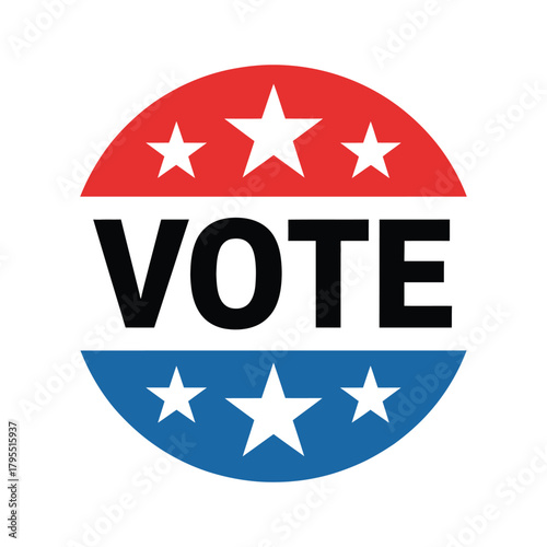 Red white and blue vote sticker with stars symbolizing democracy and patriotism