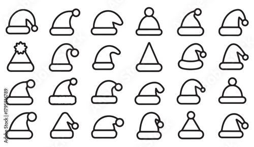 Clean line art pack of Christmas hats and winter celebration accessories