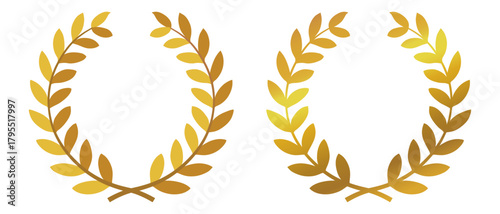 Set of golden olive branches for decorating awards, medals and certificates
