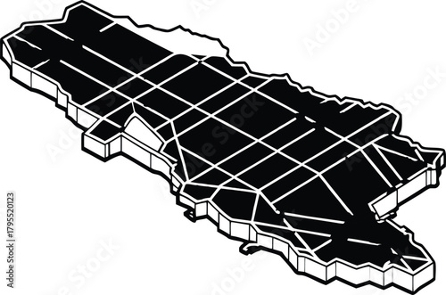 Sleek isometric map outline of Jamaica, perfect for travel blogs, destination promotions, or educational materials about Caribbean geography and culture