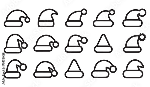 Collection of Christmas headwear icons featuring pom-pom Santa caps