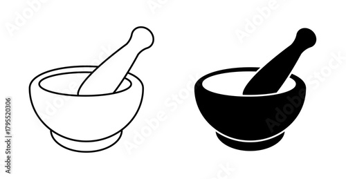 Mortar and Pestle Icon, Herbal Grinding Tool Vector for Spices