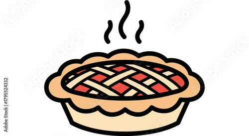 Freshly baked fruit pie with lattice crust and steam rising, isolated on white.