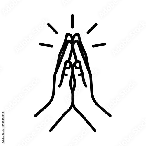 Praying hands icon, simple line drawing