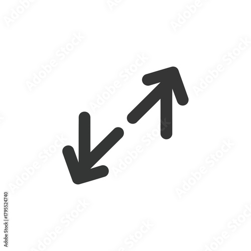 Two opposing arrows, one pointing up and right, the other down and left, indicating expansion or contraction