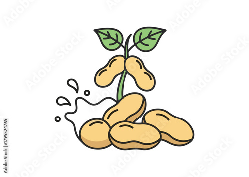 Icon representing soybeans. A natural vegetable food source. Soybean seeds for making healthy soy milk. Soya bean plant for food applications on the web. Editable stroke outline style. Vector