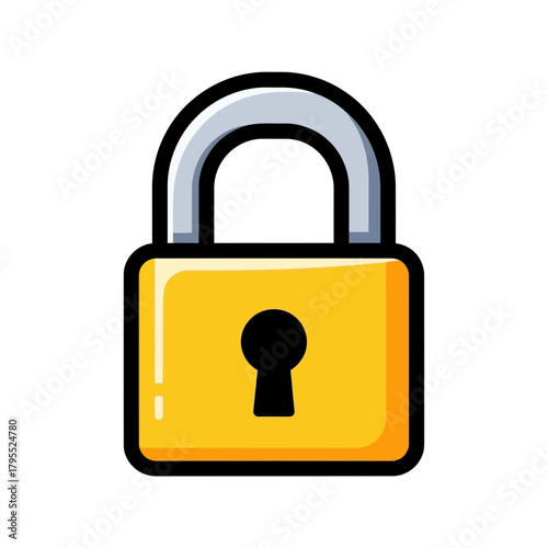 A bright yellow padlock with a silver shackle, symbolizing security, safety, and protection, isolated on a