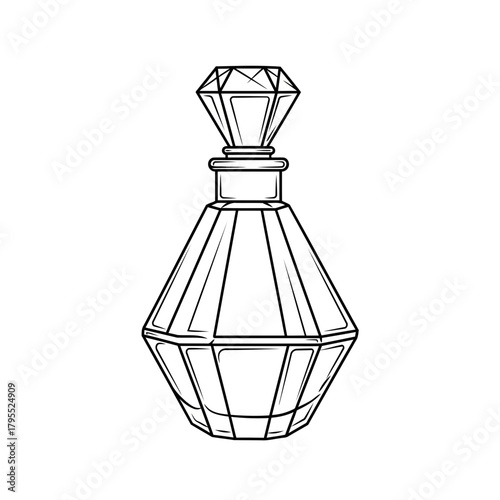 Elegant faceted glass perfume bottle with a diamondshaped stopper