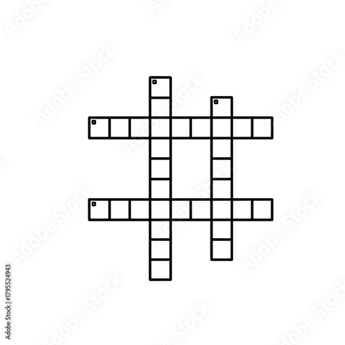 A black and white illustration of a crossword puzzle grid isolated on a, representing a game or a challenge