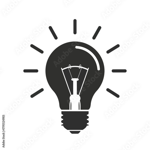 A black silhouette of a light bulb with radiating lines, isolated on a, symbolizing an idea or innovation