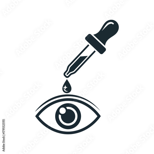 Eye care concept, a dropper with a drop of liquid falling into an eye