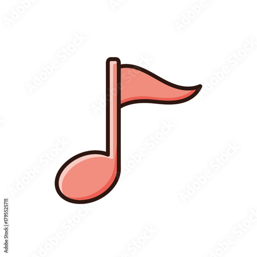 A pink musical note with a flag