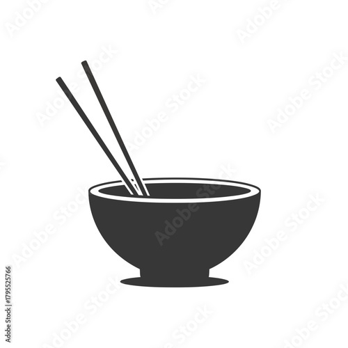 Simple black silhouette of a bowl with chopsticks