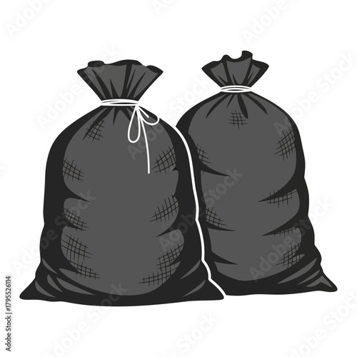 Black and white illustration of two garbage bags