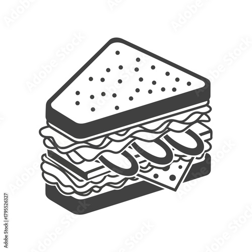 Stylized illustration of a stacked sandwich with multiple layers of fillings