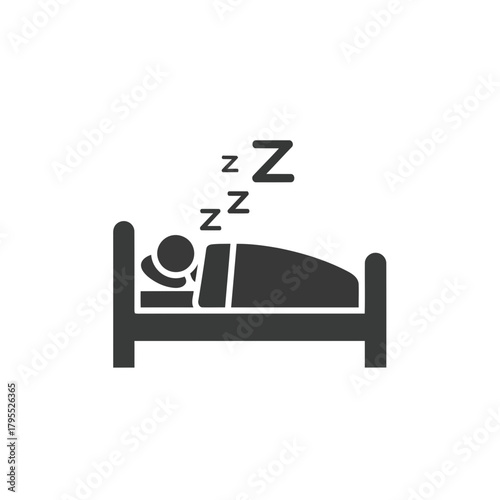 Simple illustration of a person sleeping in a bed with zzz symbols indicating sleep