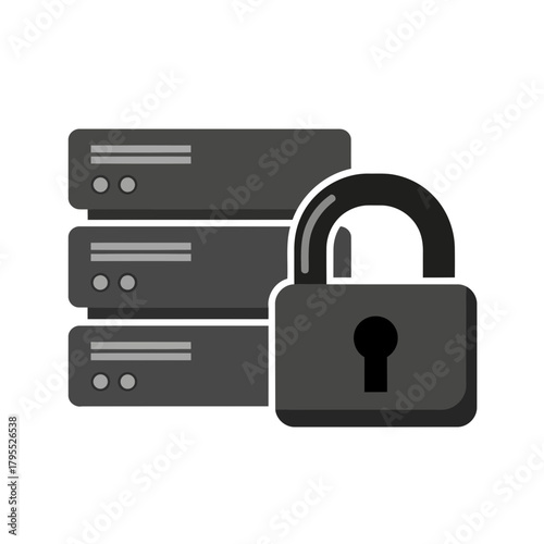 Stack of servers with a padlock, representing data security