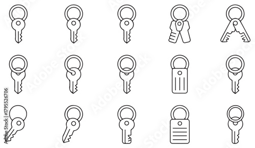 Collection of security and access-related key icons in modern outline style