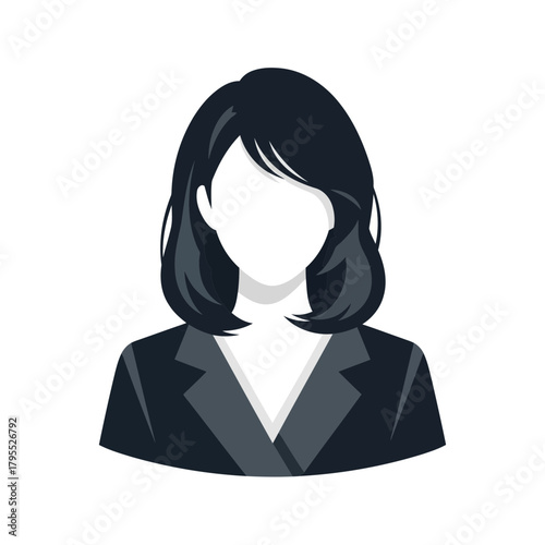 A professional woman in a suit, depicted as a silhouette with dark hair, representing a businesswoman or employee