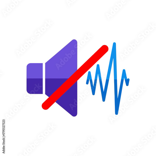 A graphic representation of a muted speaker icon with a sound wave and a red prohibition sign