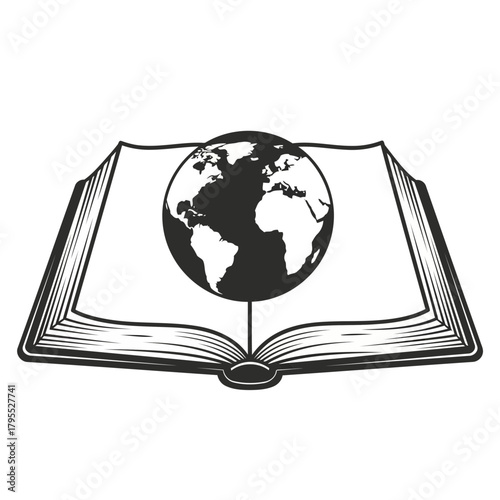 Open book with globe on