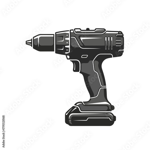 Black cordless power drill with battery