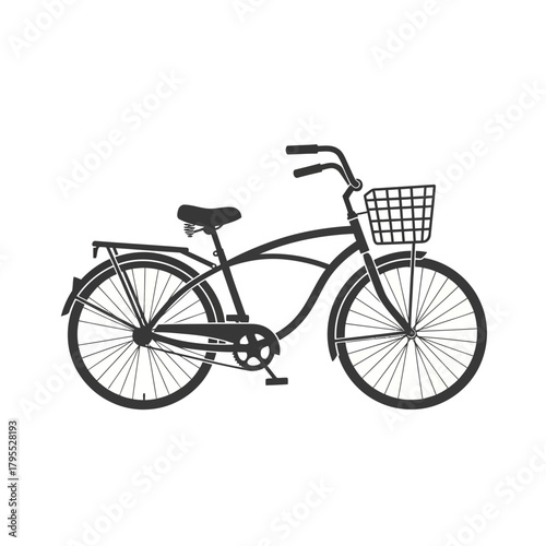 Black bicycle with basket and rack