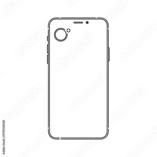A simple line drawing outline of a modern smartphone viewed from the back