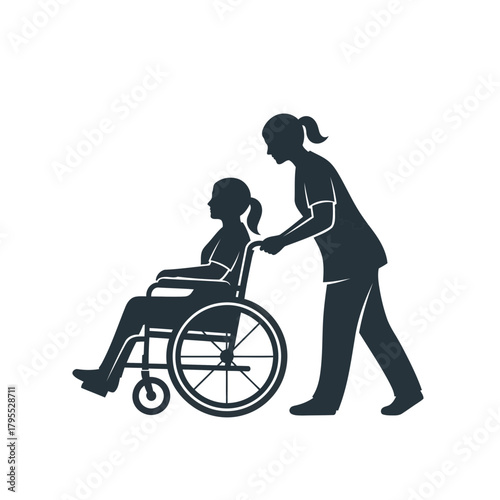 Nurse pushing a patient in a wheelchair